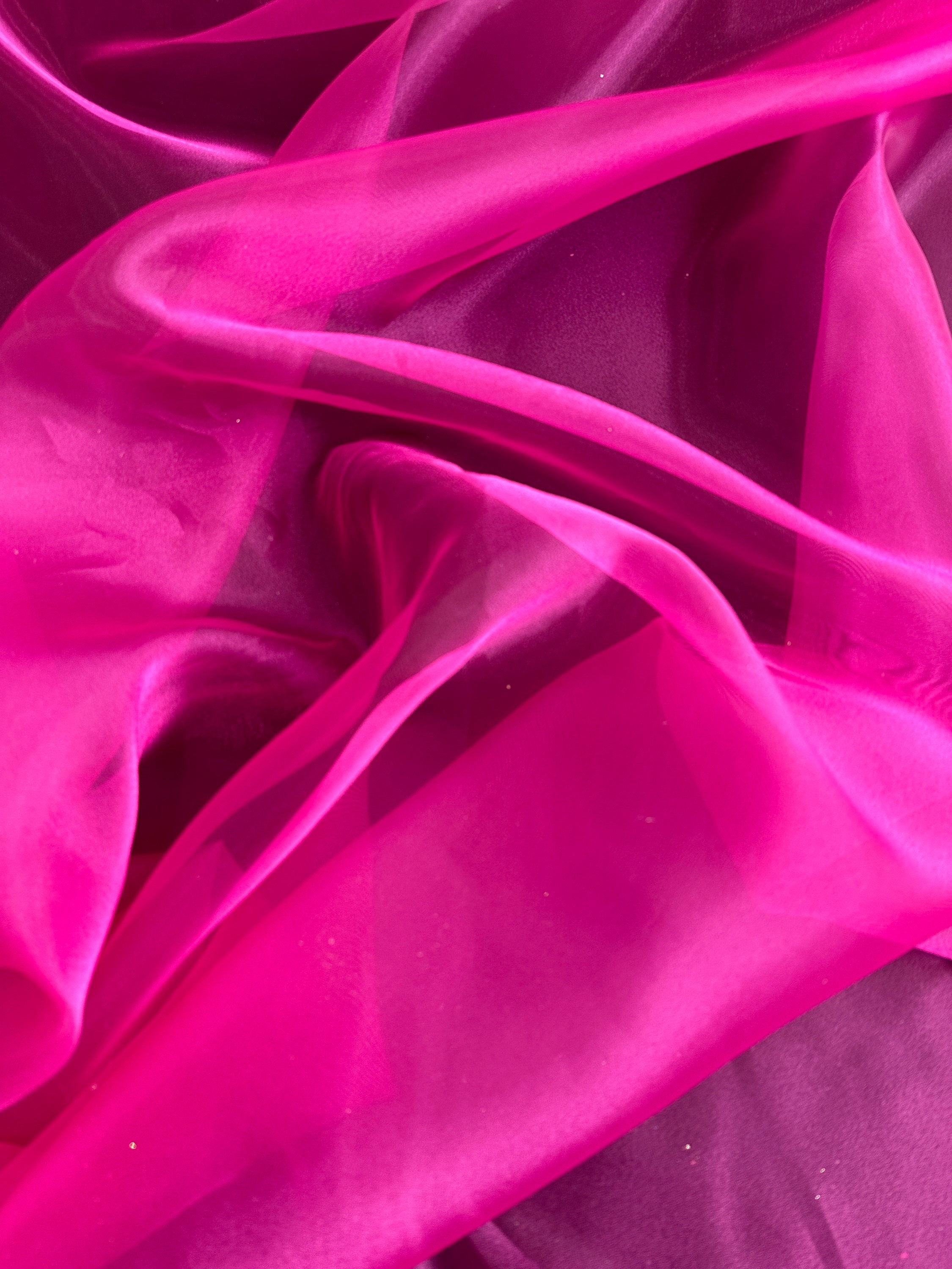 Hot Pink Crystal Organza Fabric by the Yard, Neon Pink Sheer Organza Fabric  for Bridal, Fabric for Decor, Fuchsia Fabric for Curtains 