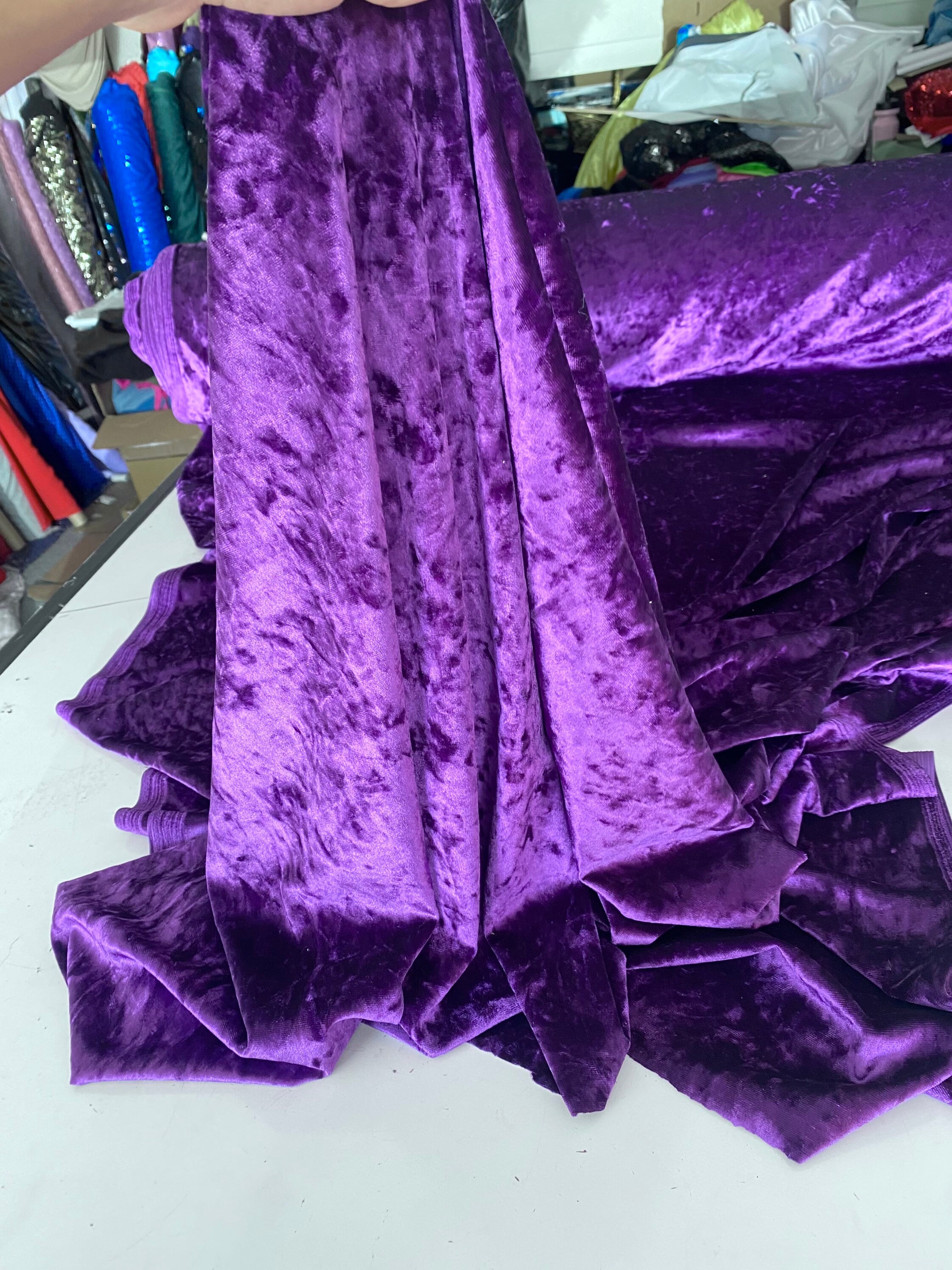 Purple Classic Crushed Velvet Upholstery Fabric By The Yard