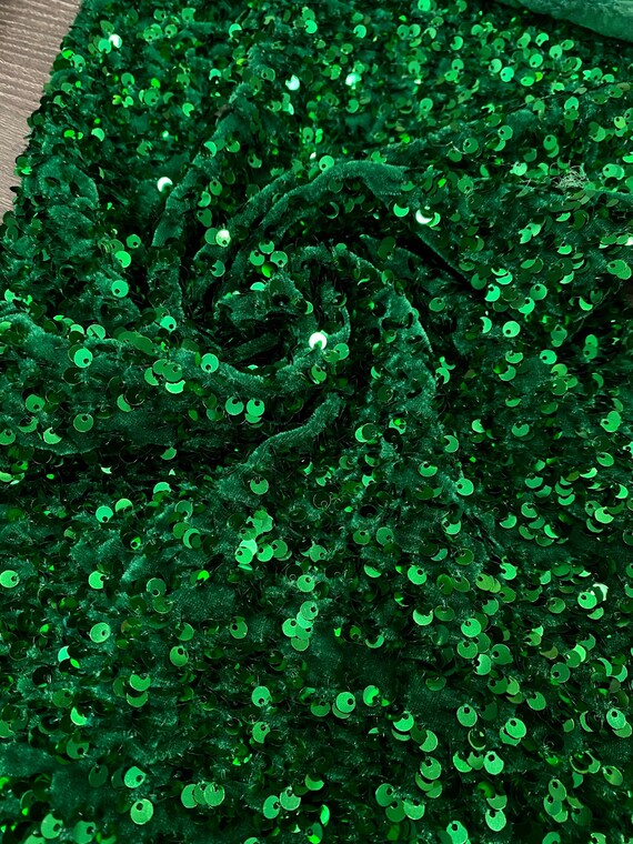  Sage Green Sequin Fabric by The Yard Velvet Stretch