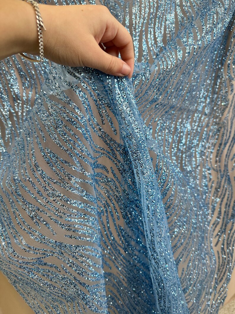 Baby Blue Glitter Lace Fabric Geometric Blue Lace Mesh Sky Etsy
