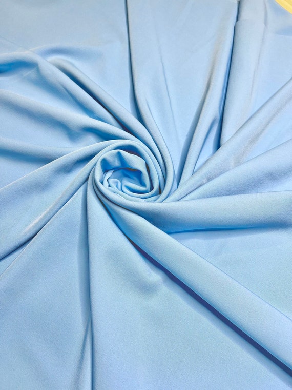 Baby Blue Stretch Crepe Fabric, Sky Blue Crepe Fabric by Yard