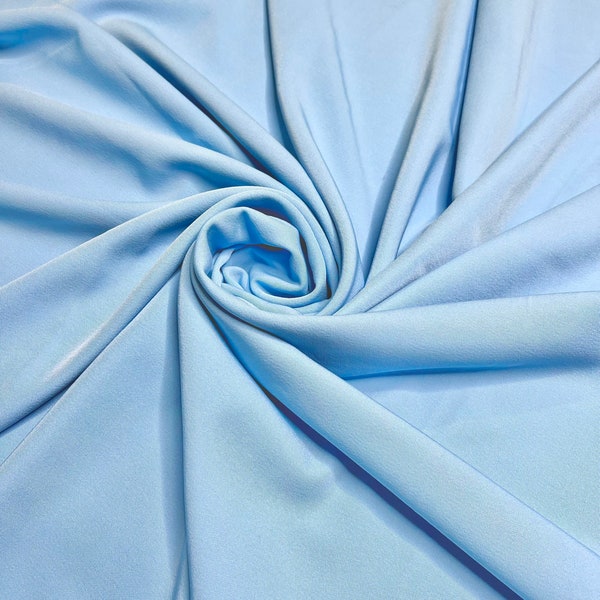 Baby Blue Stretch Crepe Fabric, Sky Blue Crepe Fabric By yard, Wedding Dress Fabric, Apparel Fabric, Bridal Fabric, Blue Stretchy Fabric