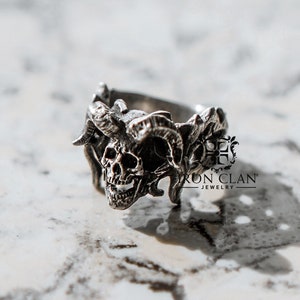 AZAZEL 2 Handsculpted Ring Skull Demonology Ring image 1