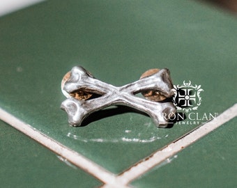 Épinglette CROSSBONES (épinglette tête de mort • Épinglette en argent 925 et or sculptée à la main | Boutons de manchette)