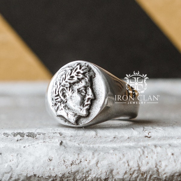 AUGUSTUS (Handsculpted Ring • 925 Silver and Gold Signet Ring • Roman Emperor Ring)