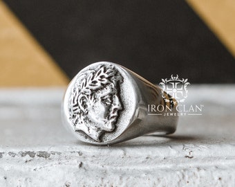 AUGUSTUS (Handsculpted Ring • 925 Silver and Gold Signet Ring • Roman Emperor Ring)