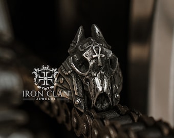 ANUBIS (Handsculpted Ring • 925 Silver & Gold Skull Ring)
