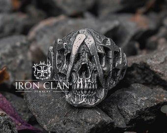 DEATH (Handsculpted Ring • 925 Silver & Gold Skull Ring)
