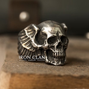 GODSPEED Handmodellierter Biker Ring 925 Silber & Gold Skull Ring Bild 1