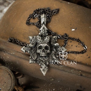 DEATHLORD (Handsculpted Pendant • 925 Silver and Gold Skull Pendant)