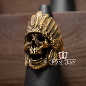 BLACK ELK Gold Brass Ring (Native Indian Handsculpted Skull Ring)