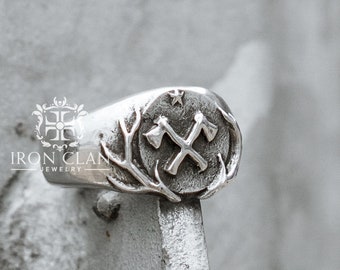 CROSSAXES (Handsculpted Ring • 925 Silver and Gold Signet Ring)