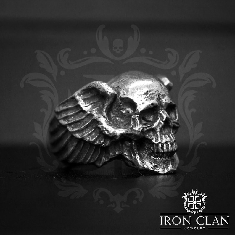 GODSPEED Handsculpted Bikers Ring 925 Silver & Gold Skull Ring image 4