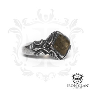 AETHER Handsculpted Ring 925 Silver and Gold Signet Stone Ring image 4