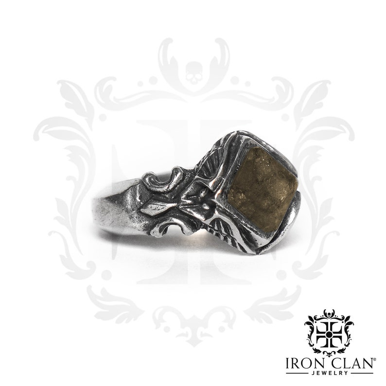 AETHER Handsculpted Ring 925 Silver and Gold Signet Stone Ring image 4