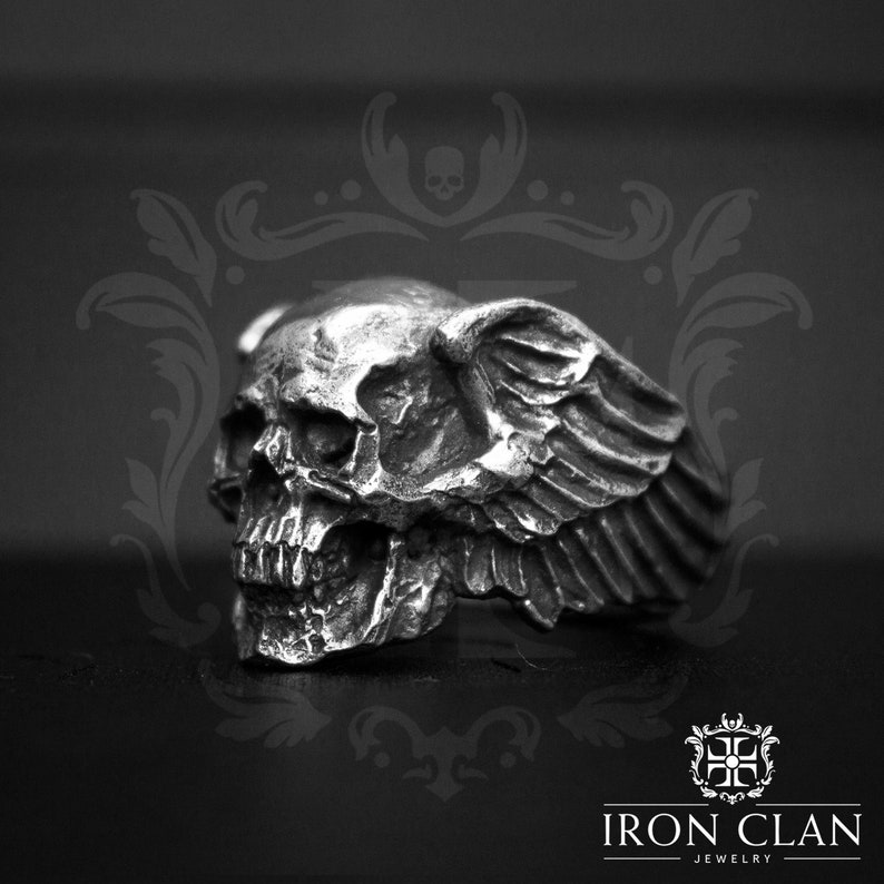 GODSPEED Handsculpted Bikers Ring 925 Silver & Gold Skull Ring image 3