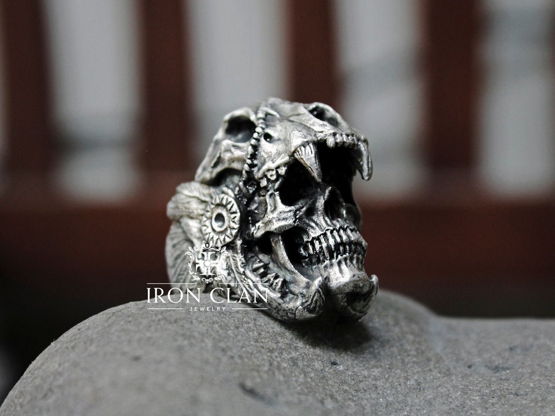 GUERRERO JAGUAR (Anillo de calavera histórica esculpida a mano - Main Image