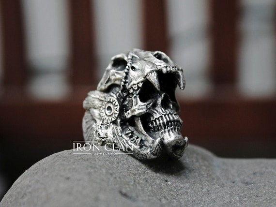 Aztec Jaguar Warrior Skull Ring