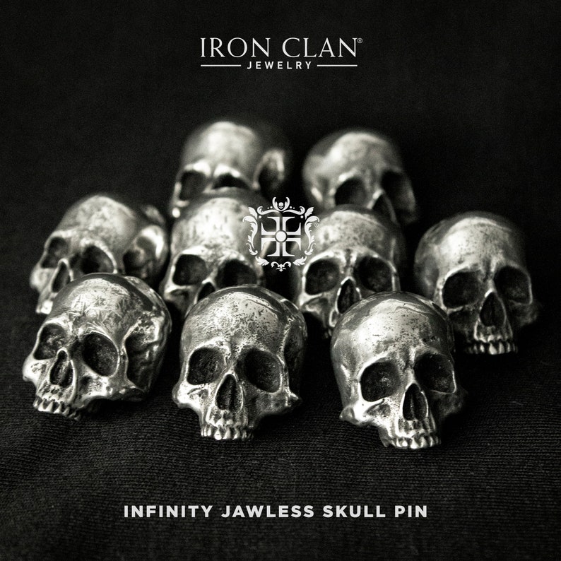 INFINITY JAWLESS Skull Lapel Pin Handsculpted 925 Silver & Gold Pin Cufflinks image 2