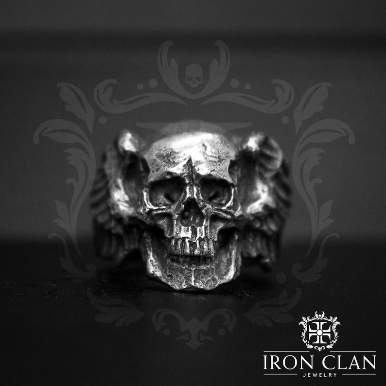 GODSPEED Handsculpted Bikers Ring 925 Silver & Gold Skull Ring image 2