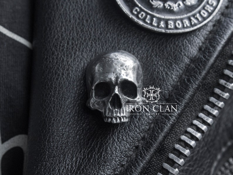 INFINITY JAWLESS Skull Lapel Pin Handsculpted 925 Silver & Gold Pin Cufflinks image 1