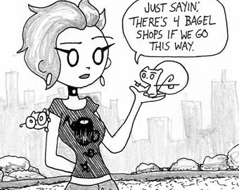 Bagel Shops Germaine & Foamy The Squirrel Neurotically Yours : One of a Kind Original Artwork by J.i.M.