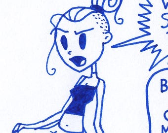 Skirt Pockets! Foamy the Squirrel & Germaine : One of a Kind Original Blue Ink Comic Strip Artwork by J.i.M.