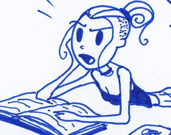 Dystopian Books Foamy the Squirrel & Germaine : One of a Kind Original Blue Ink Comic Strip Artwork by J.i.M.