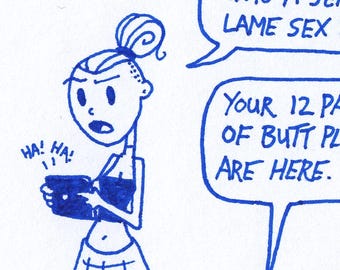 Comedy. Foamy the Squirrel & Germaine : One of a Kind Original Blue Ink Comic Strip Artwork by J.i.M.