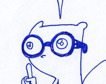 Lunchless Face Pilz-E The Squirrel : One of a Kind Original Blue Ink Comic Strip Artwork by J.i.M.