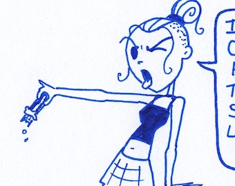 Coconut Flavor. Foamy the Squirrel & Germaine : One of a Kind Original Blue Ink Comic Strip Artwork by J.i.M.