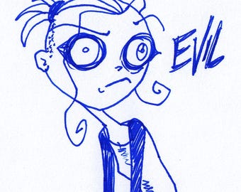 Joy / Evil Germaine (Foamy The Squirrel) : One of a Kind Original Blue Ink Comic Strip Artwork by J.i.M.