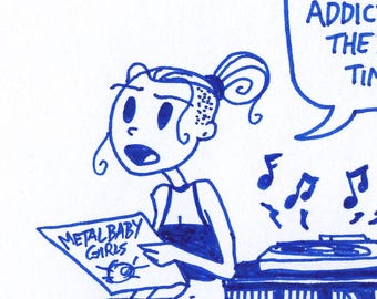J-Pop Addict. Foamy the Squirrel & Germaine : One of a Kind Original Blue Ink Comic Strip Artwork by J.i.M.