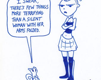 Silent Women. Foamy the Squirrel & Germaine : One of a Kind Original Blue Ink Comic Strip Artwork by J.i.M.