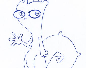 Sketch Series "Animated Cell" Begley The Squirrel : One of a Kind Original Blue Ink Comic Strip Artwork by J.i.M.
