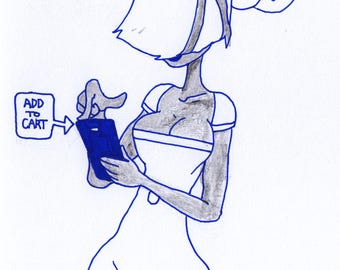Ordering.  Sue Z. June & Foamy The Squirrel : One of a Kind Original Blue Ink Comic Strip Artwork by J.i.M.