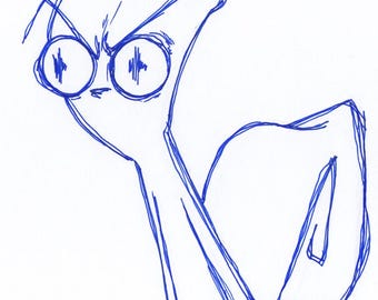 Sketch Series "Animated Cell" Angry Foamy The Squirrel : One of a Kind Original Blue Ink Comic Strip Artwork by J.i.M.