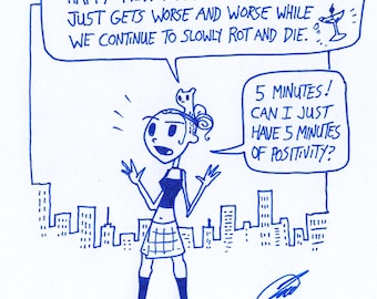 Happy New Year? Germaine and Foamy The Squirrel : One of a Kind Original Blue Ink Comic Strip Artwork by J.i.M.