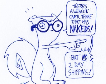 Website Lies! Pilz-E the Squirrel & Germaine : One of a Kind Original Blue Ink Comic Strip Artwork by J.i.M.