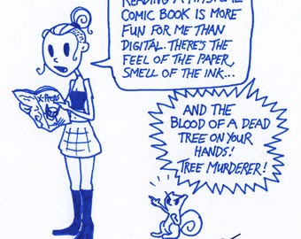 Physical Books. Foamy the Squirrel & Germaine : One of a Kind Original Blue Ink Comic Strip Artwork by J.i.M.
