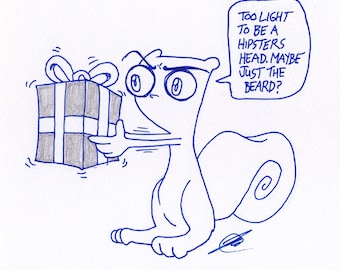Hipster Beards! Foamy The Squirrel : One of a Kind Original Blue Ink Comic Strip Artwork by J.i.M.