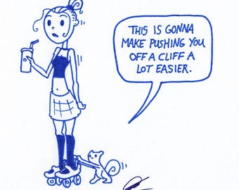 Skates. Foamy the Squirrel & Germaine : One of a Kind Original Blue Ink Comic Strip Artwork by J.i.M.