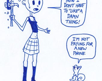 Like Things. Germaine and Foamy The Squirrel : One of a Kind Original Blue Ink Comic Strip Artwork by J.i.M.