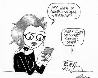Hurricane! Germaine & Foamy The Squirrel Neurotically Yours : One of a Kind Original Artwork by J.i.M.
