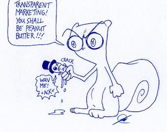 Transparent Marketing! Foamy The Squirrel : One of a Kind Original Blue Ink Comic Strip Artwork by J.i.M.