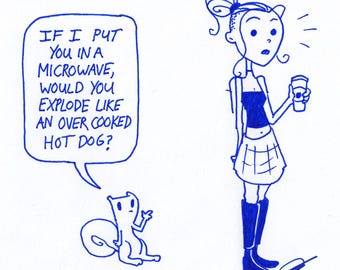 Microwave Germaine and Foamy The Squirrel : One of a Kind Original Blue Ink Comic Strip Artwork by J.i.M.