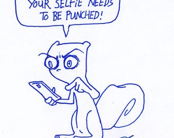 Selfie Punch Foamy The Squirrel : One of a Kind Original Blue Ink Comic Strip Artwork by J.i.M.