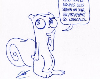 Less People. Foamy The Squirrel : One of a Kind Original Blue Ink Comic Strip Artwork by J.i.M.