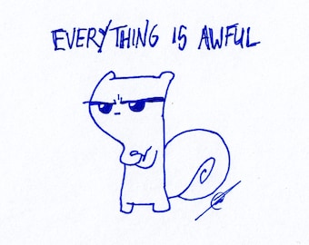 Everything is Awful Foamy The Squirrel : One of a Kind Original Blue Ink Comic Strip Artwork by J.i.M.