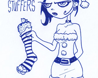 Christmas Stocking Stuffers. Germaine : One of a Kind Original Blue Ink Comic Strip Artwork by J.i.M.